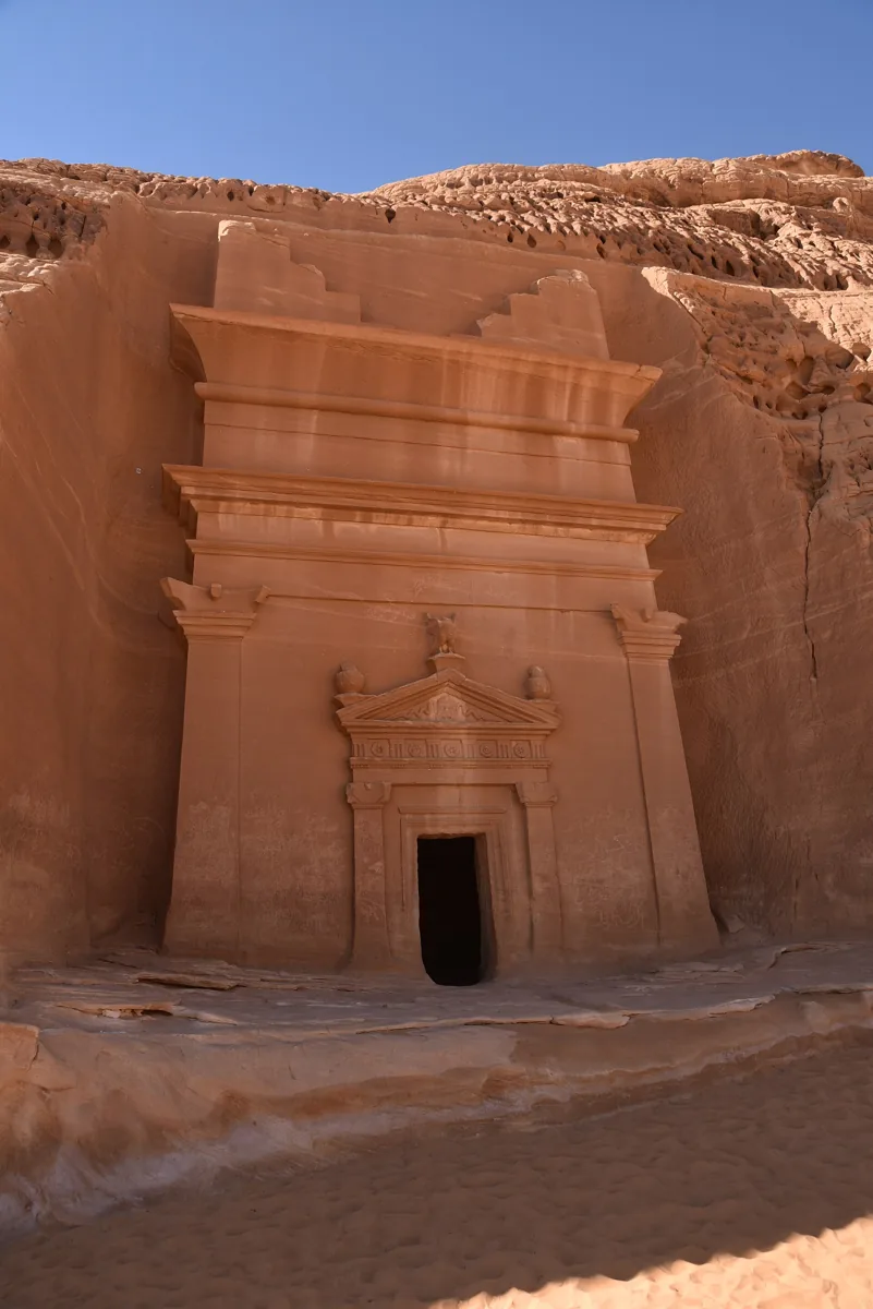 Rock-cut tomb at Hegra in Saudi Arabia