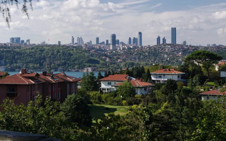 Istanbul Levent skyline above surrounding neighbourhoods