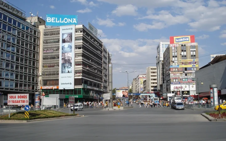 Traffic and buildings in Kizilay Square in Ankara