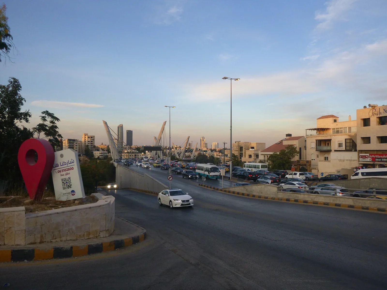 Road junction and buildings in Abdoun, Amman