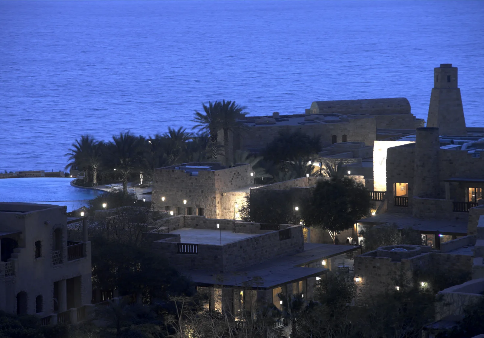 Dead Sea resort buildings beside the water in Jordan