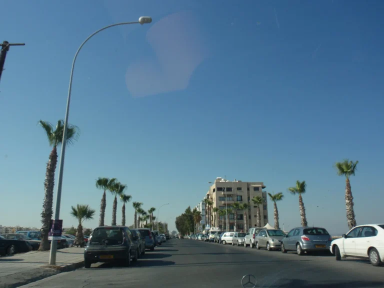 Road and palm trees near Mackenzie in Larnaca