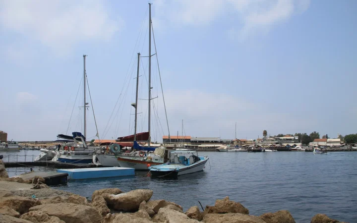 Boats moored in Paphos harbour, Cyprus