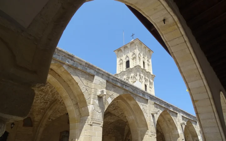 Saint Lazarus Church in Larnaca viewed through an arch