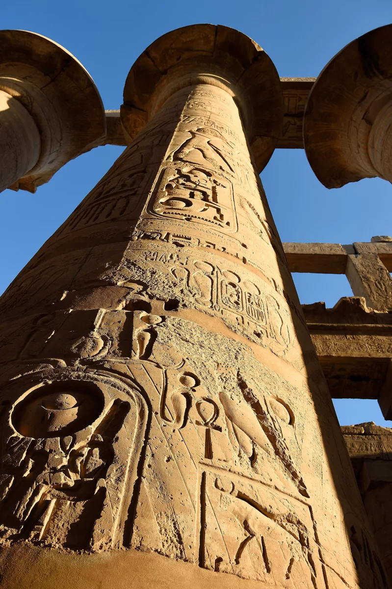Columns in the Great Hypostyle Hall at Karnak in Luxor