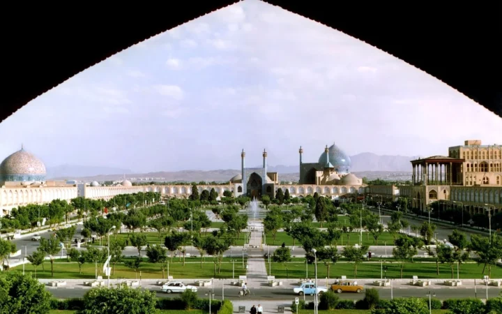 Naqsh-e Jahan Square in Isfahan viewed through an arch