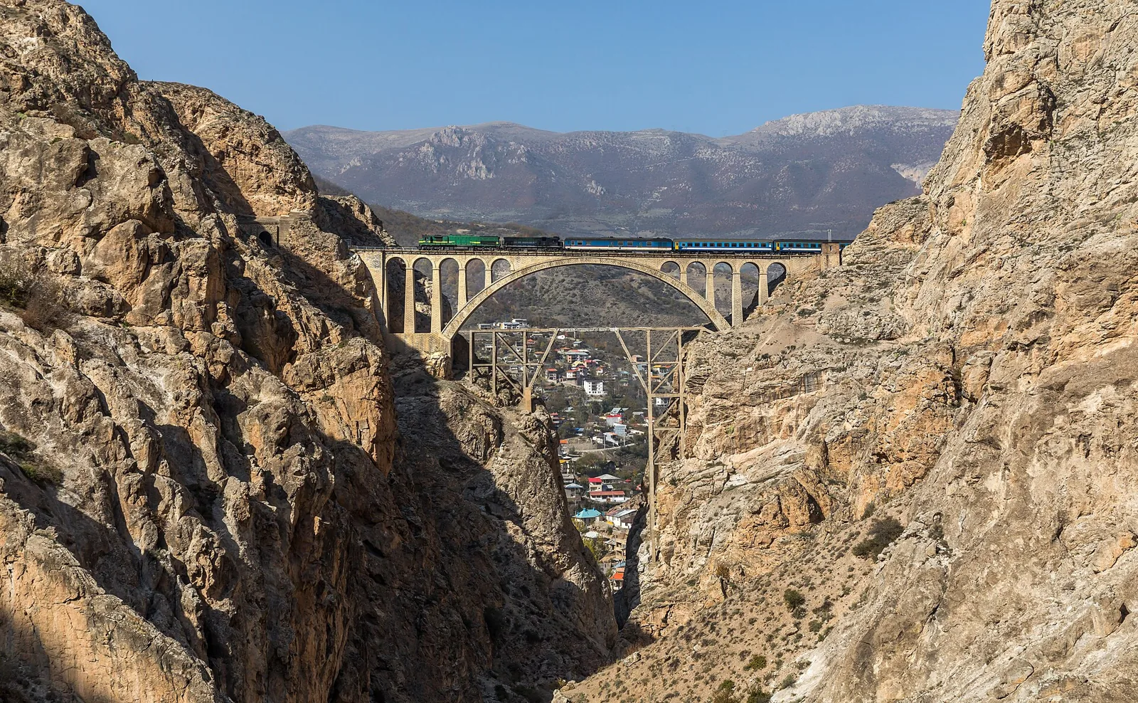 Veresk railway bridge spanning a mountain valley in Iran