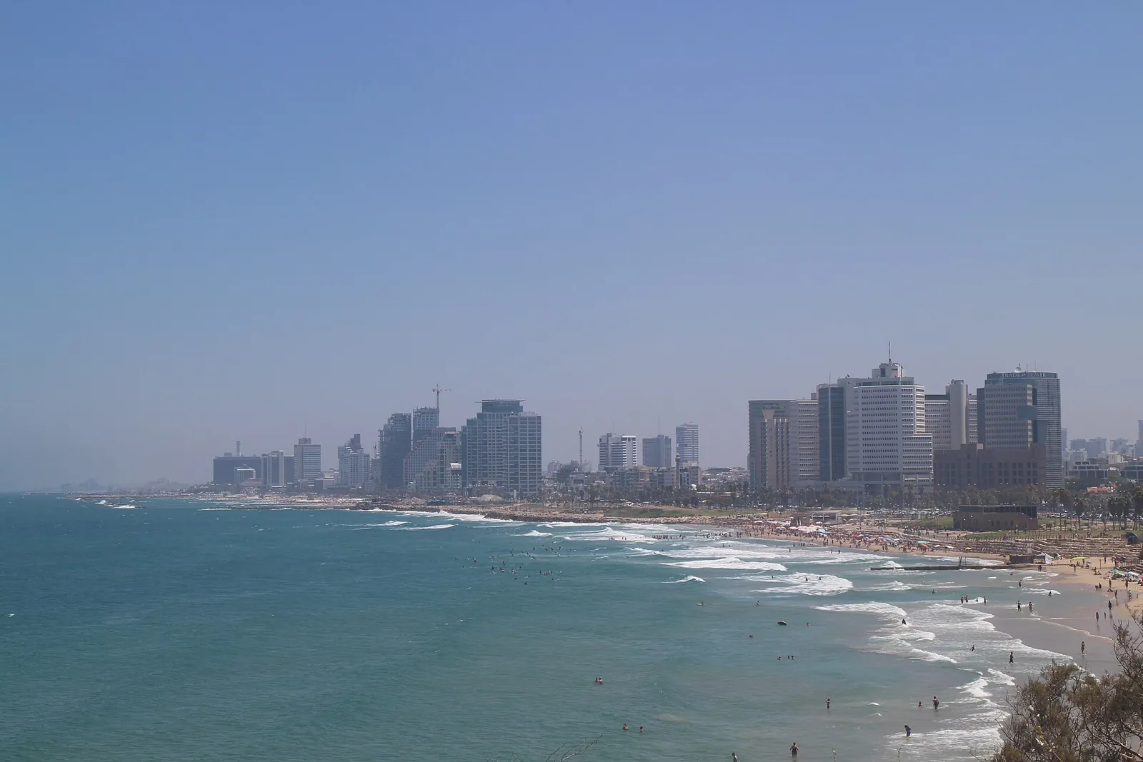 Tel Aviv coastline and skyline in a documented photograph
