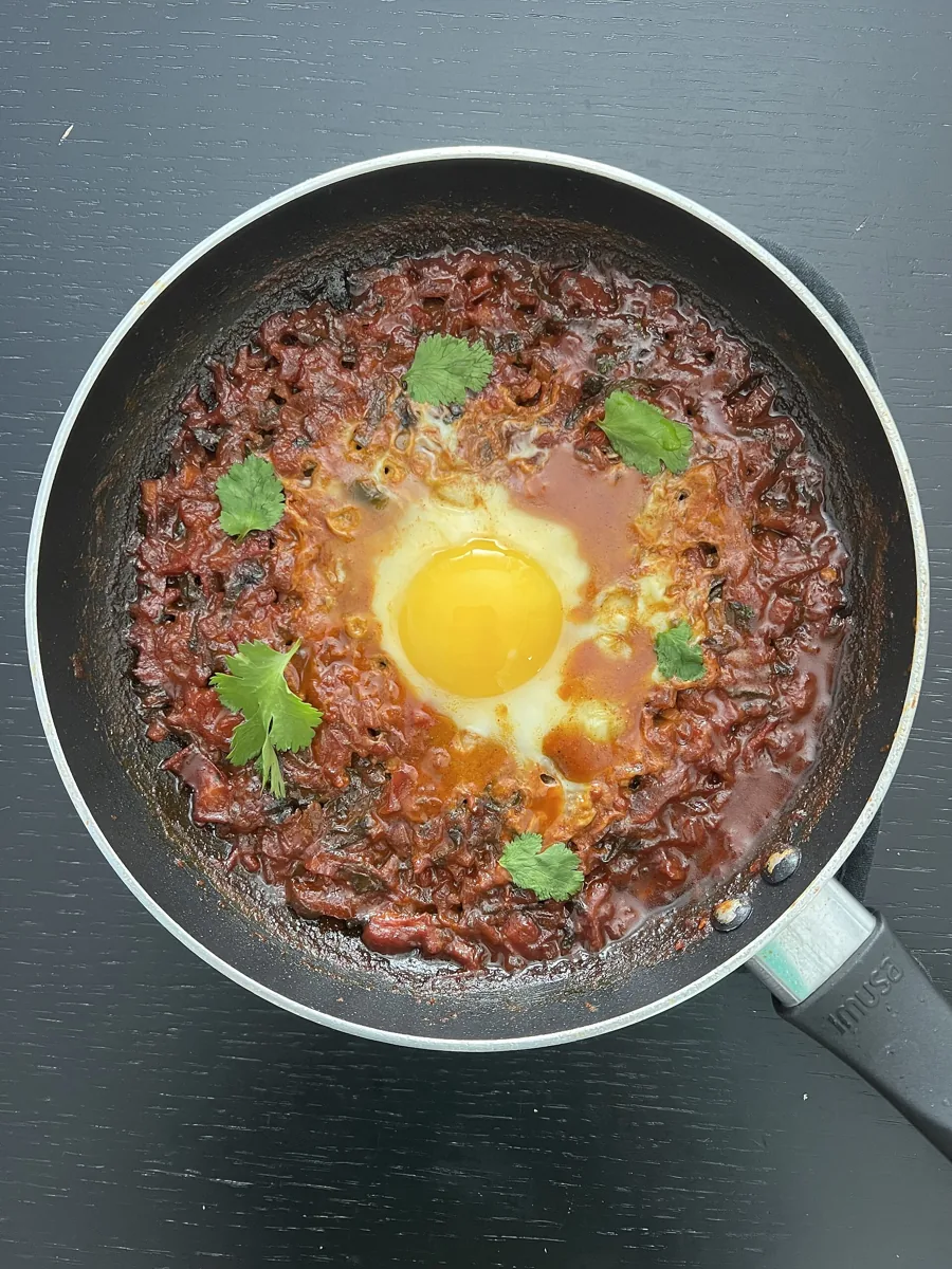 Home-cooked shakshuka in a pan