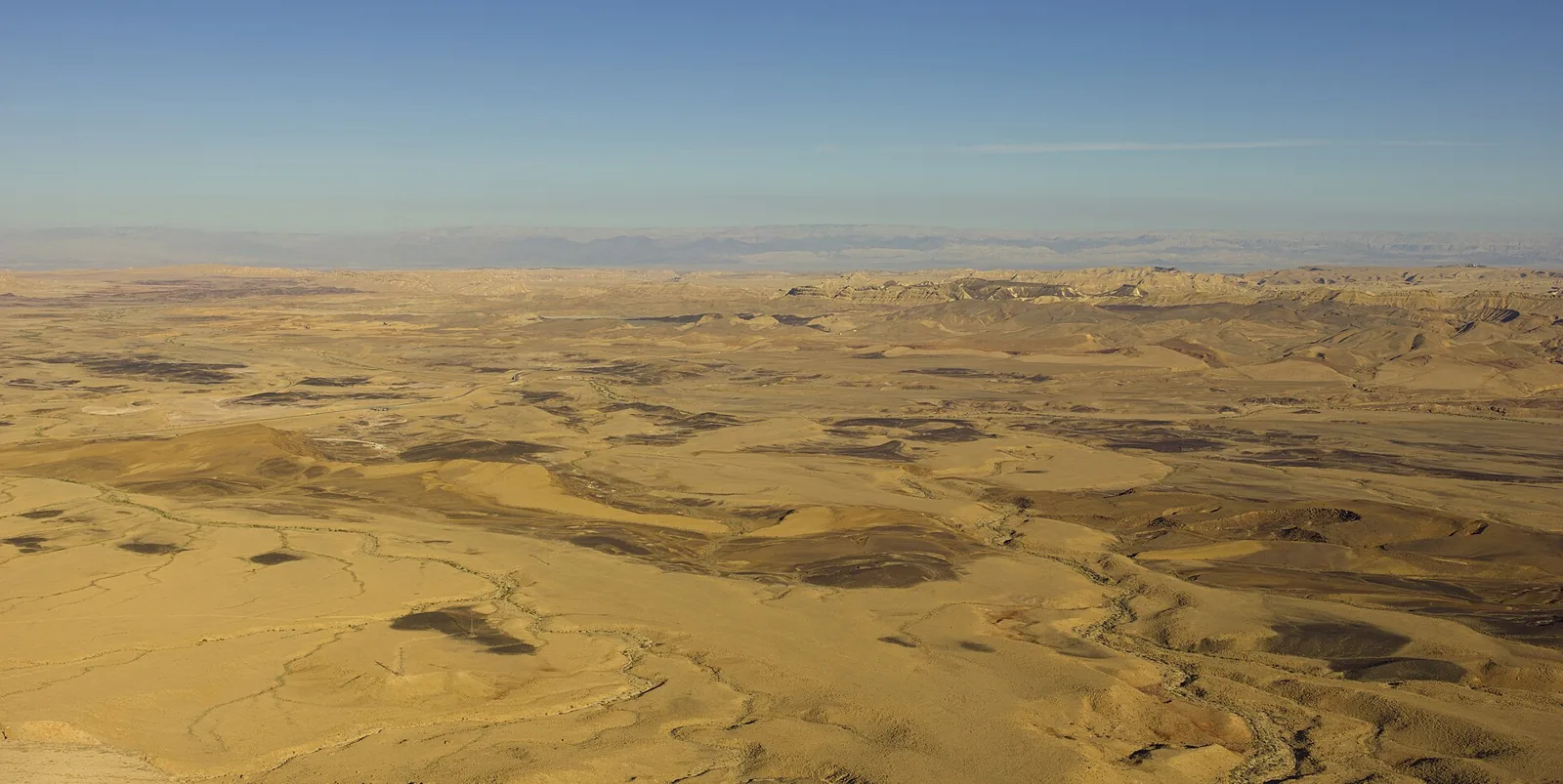 Aerial view of the Makhtesh Ramon desert landscape