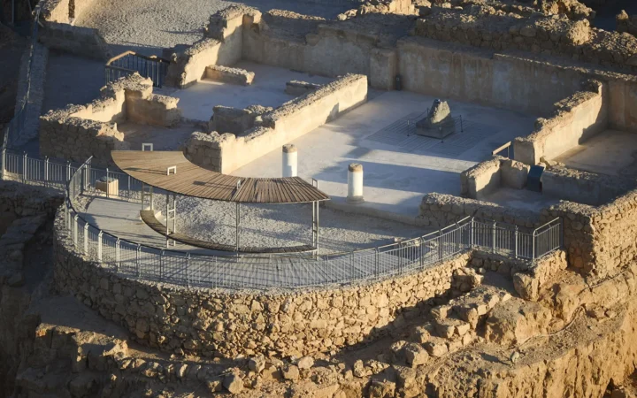 Elevated view of palace remains at Masada