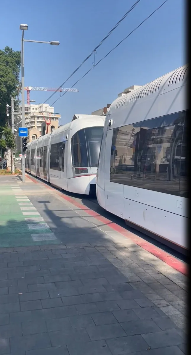 Tel Aviv light rail during a documented test run in Jaffa in November 2022