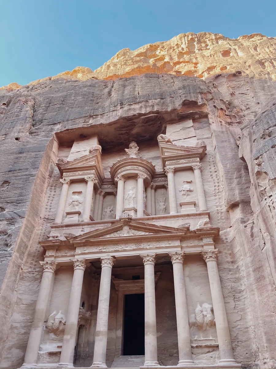 The Treasury carved sandstone facade at Petra in Jordan