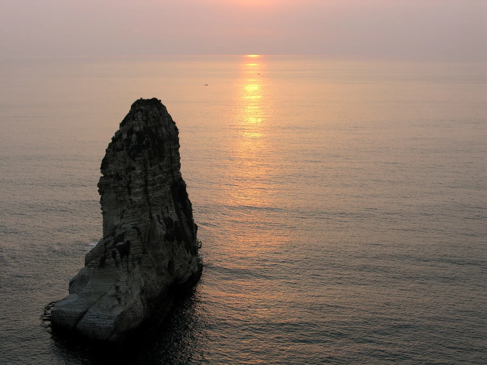 Pigeon Rocks off Beirut’s Mediterranean coast at sunset