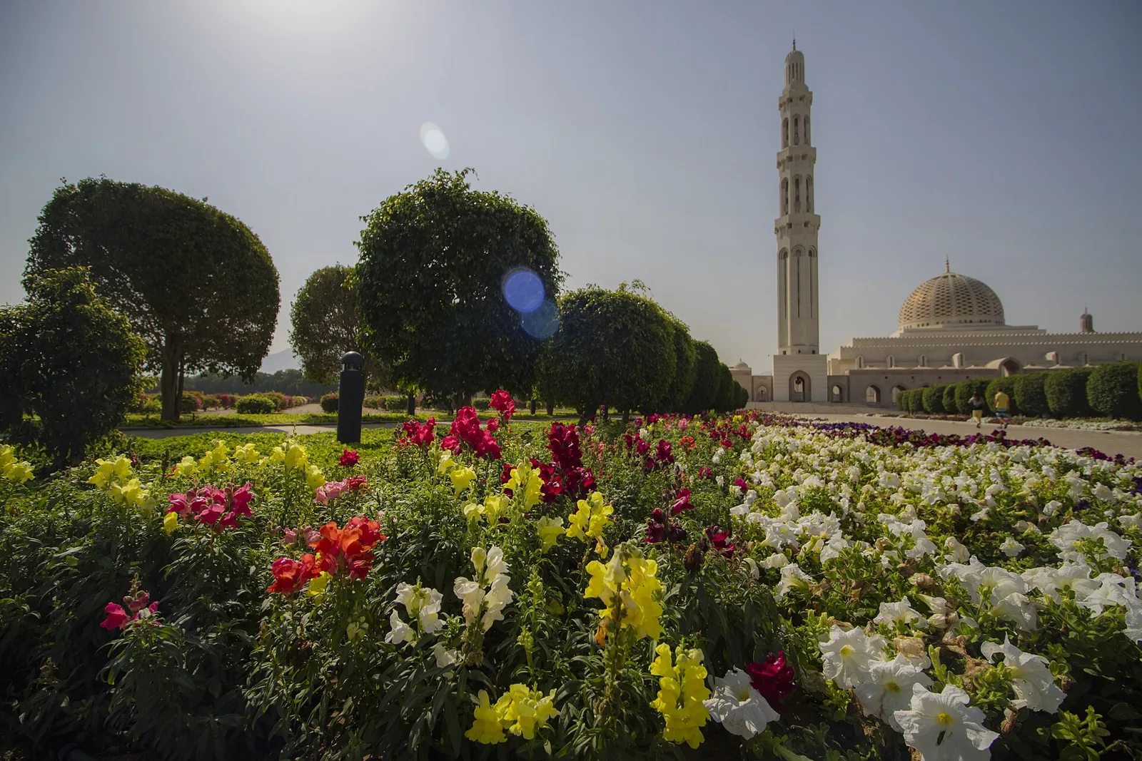 Gardens with an incidental view of Sultan Qaboos Grand Mosque in Muscat