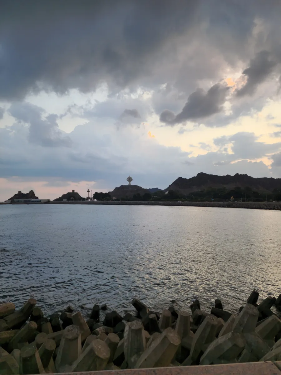 Muscat waterfront and mountains near Mutrah