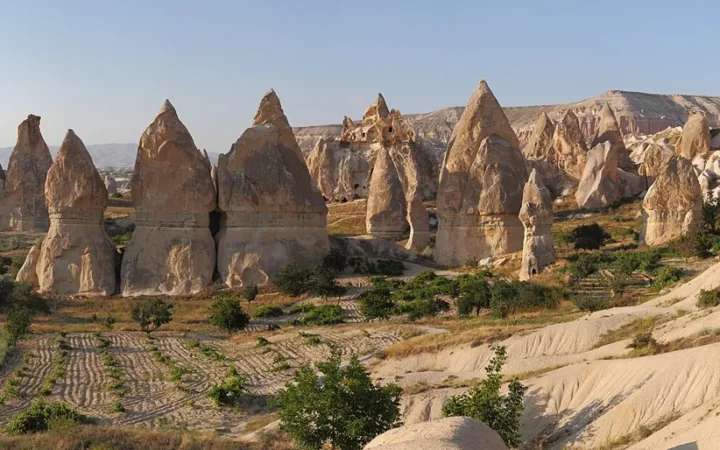 Rock formations and fairy chimneys in Cappadocia