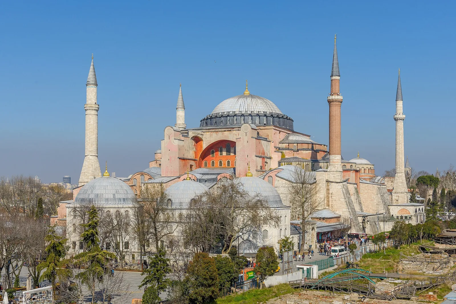 Hagia Sophia exterior with its dome and minarets in Istanbul