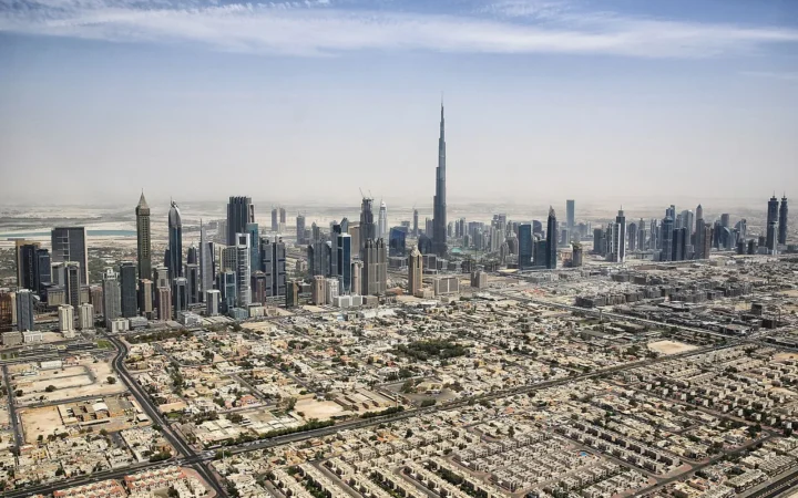 Dubai skyline with the Burj Khalifa rising above surrounding buildings